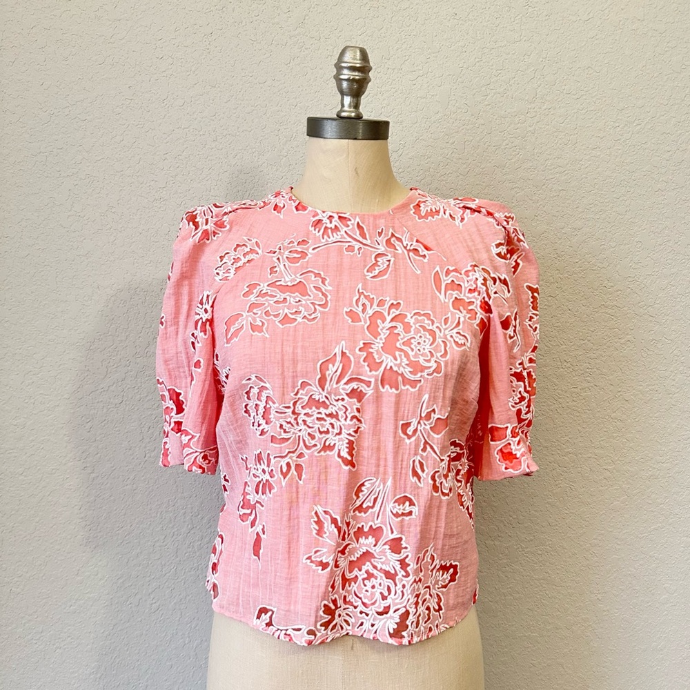 Ted Baker Meliha Puff Sleeve Boxy Tie-back Floral Top TED Size 1